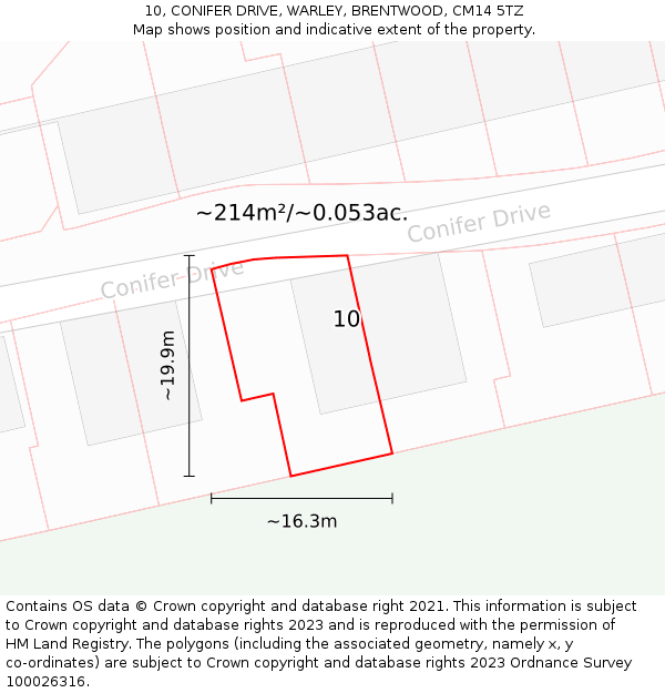 10, CONIFER DRIVE, WARLEY, BRENTWOOD, CM14 5TZ: Plot and title map