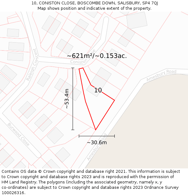 10, CONISTON CLOSE, BOSCOMBE DOWN, SALISBURY, SP4 7QJ: Plot and title map