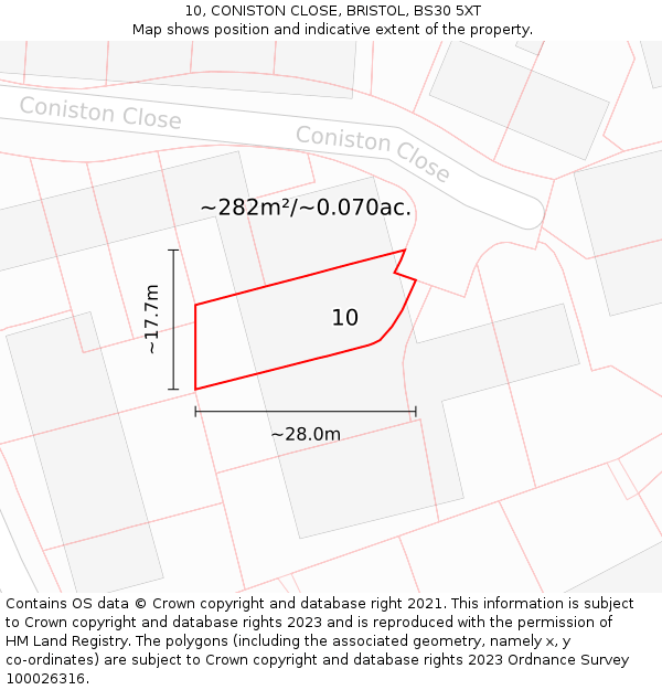 10, CONISTON CLOSE, BRISTOL, BS30 5XT: Plot and title map