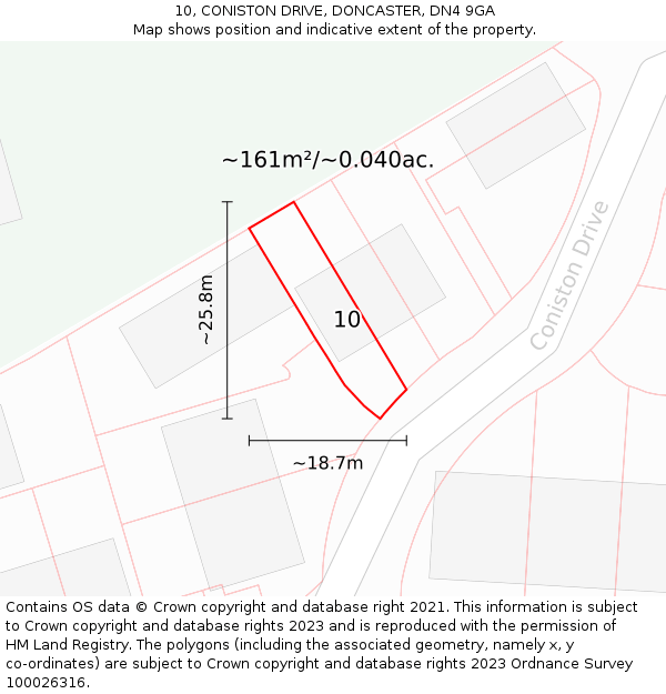 10, CONISTON DRIVE, DONCASTER, DN4 9GA: Plot and title map