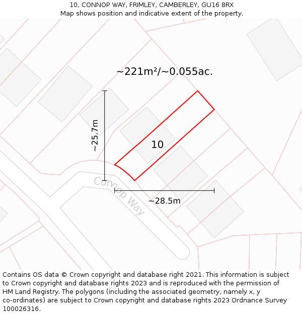 10, CONNOP WAY, FRIMLEY, CAMBERLEY, GU16 8RX: Plot and title map