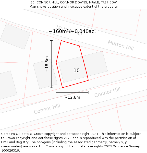 10, CONNOR HILL, CONNOR DOWNS, HAYLE, TR27 5DW: Plot and title map