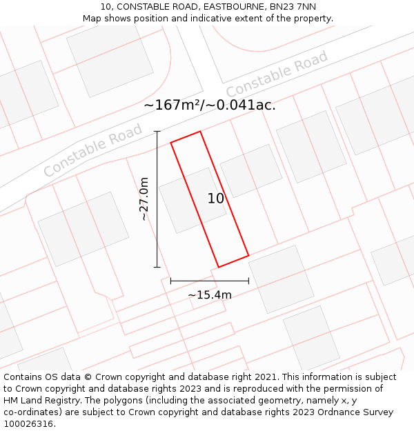 10, CONSTABLE ROAD, EASTBOURNE, BN23 7NN: Plot and title map