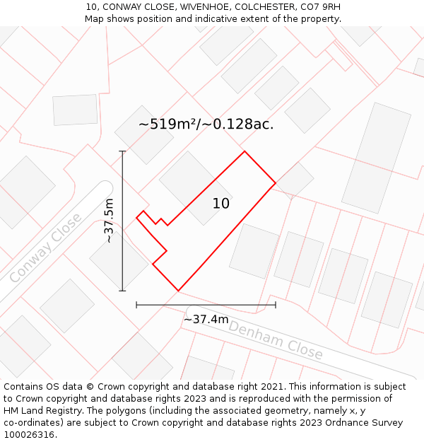 10, CONWAY CLOSE, WIVENHOE, COLCHESTER, CO7 9RH: Plot and title map
