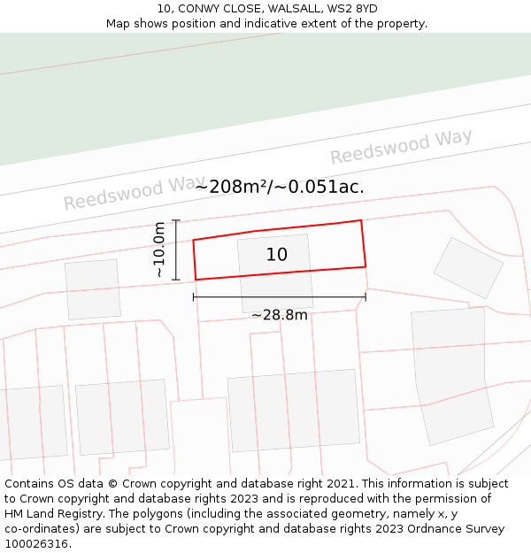 10, CONWY CLOSE, WALSALL, WS2 8YD: Plot and title map