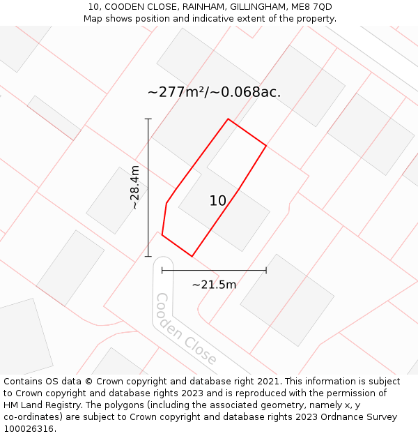 10, COODEN CLOSE, RAINHAM, GILLINGHAM, ME8 7QD: Plot and title map