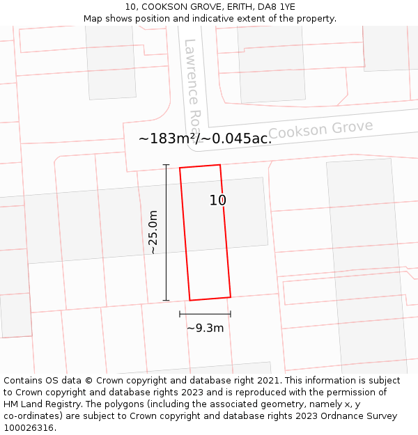 10, COOKSON GROVE, ERITH, DA8 1YE: Plot and title map