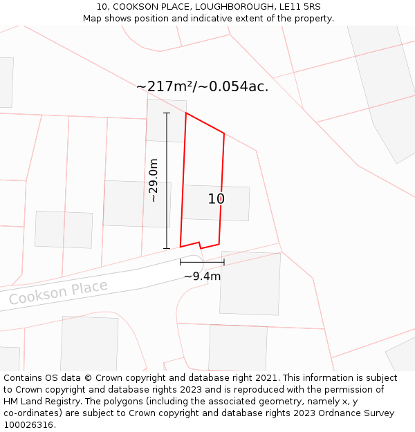 10, COOKSON PLACE, LOUGHBOROUGH, LE11 5RS: Plot and title map