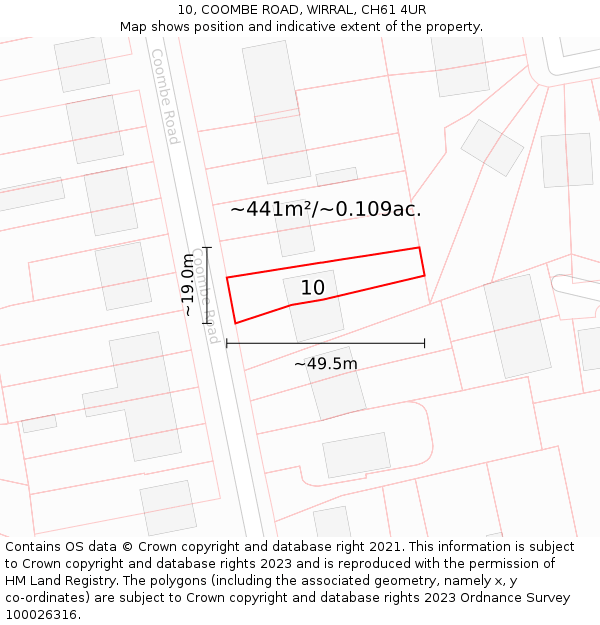 10, COOMBE ROAD, WIRRAL, CH61 4UR: Plot and title map