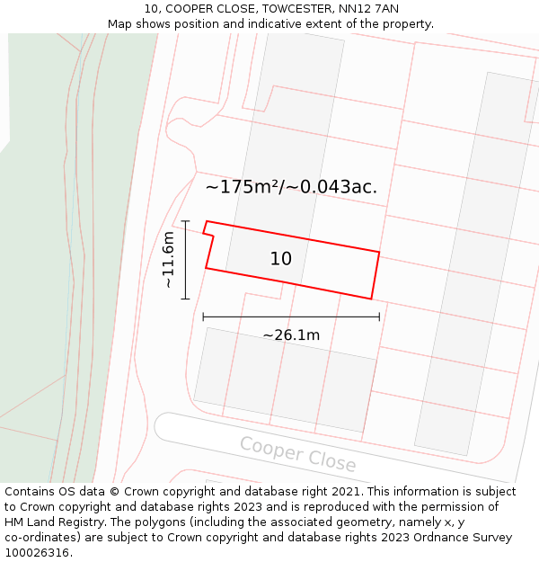 10, COOPER CLOSE, TOWCESTER, NN12 7AN: Plot and title map