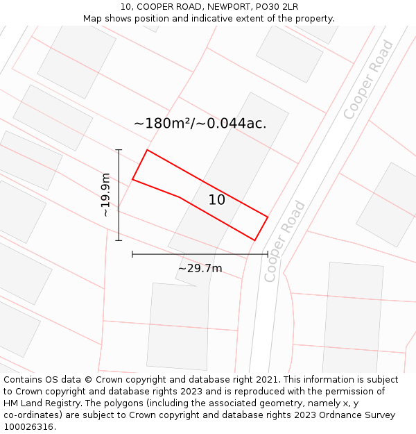 10, COOPER ROAD, NEWPORT, PO30 2LR: Plot and title map