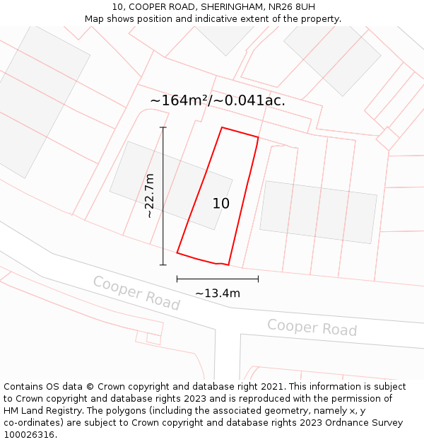 10, COOPER ROAD, SHERINGHAM, NR26 8UH: Plot and title map