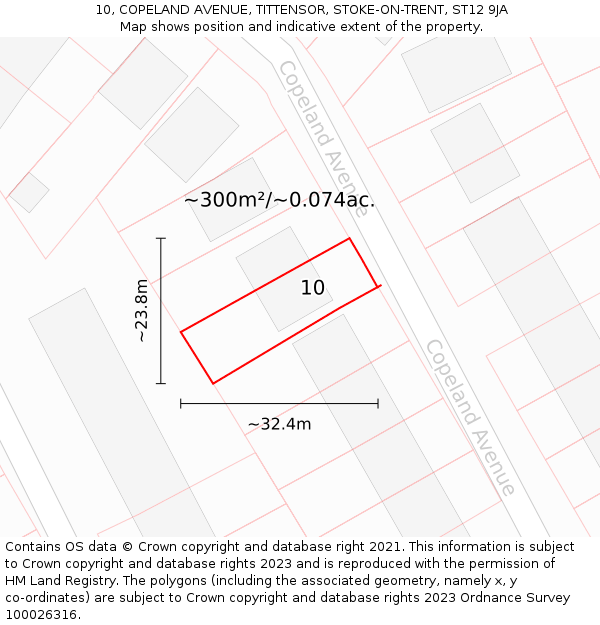 10, COPELAND AVENUE, TITTENSOR, STOKE-ON-TRENT, ST12 9JA: Plot and title map