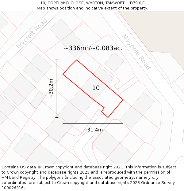 10, COPELAND CLOSE, WARTON, TAMWORTH, B79 0JE: Plot and title map