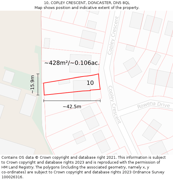 10, COPLEY CRESCENT, DONCASTER, DN5 8QL: Plot and title map