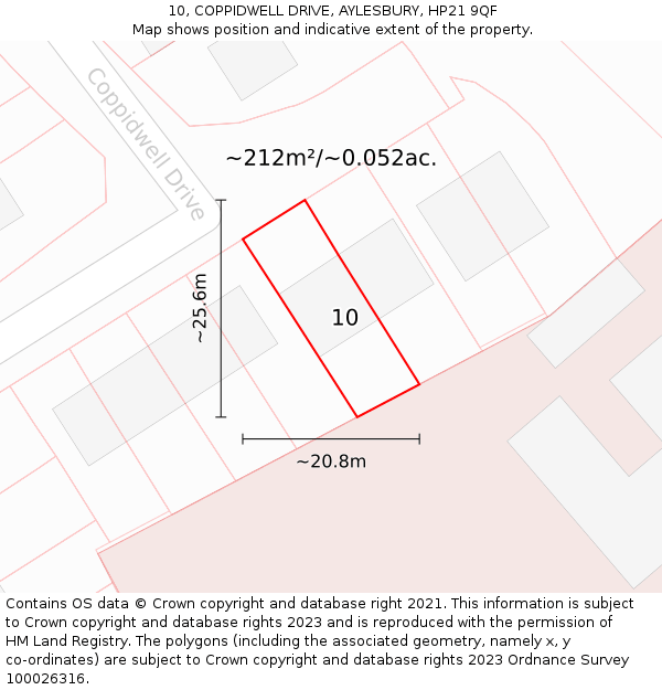 10, COPPIDWELL DRIVE, AYLESBURY, HP21 9QF: Plot and title map