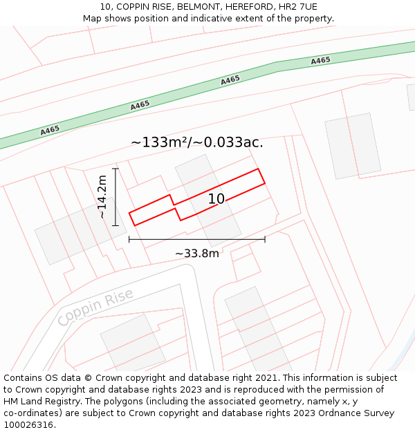 10, COPPIN RISE, BELMONT, HEREFORD, HR2 7UE: Plot and title map