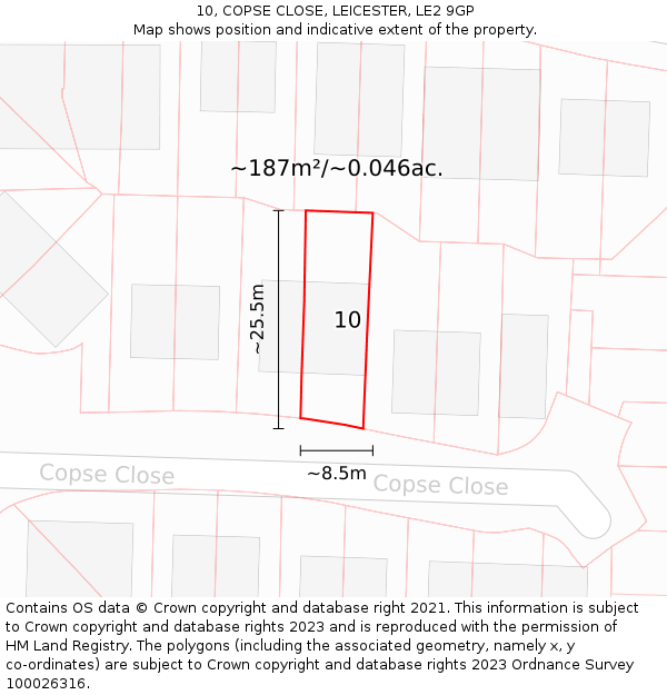 10, COPSE CLOSE, LEICESTER, LE2 9GP: Plot and title map