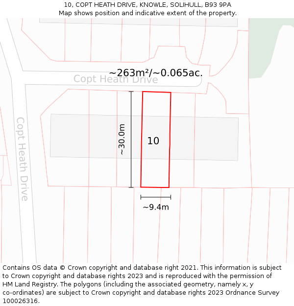 10, COPT HEATH DRIVE, KNOWLE, SOLIHULL, B93 9PA: Plot and title map