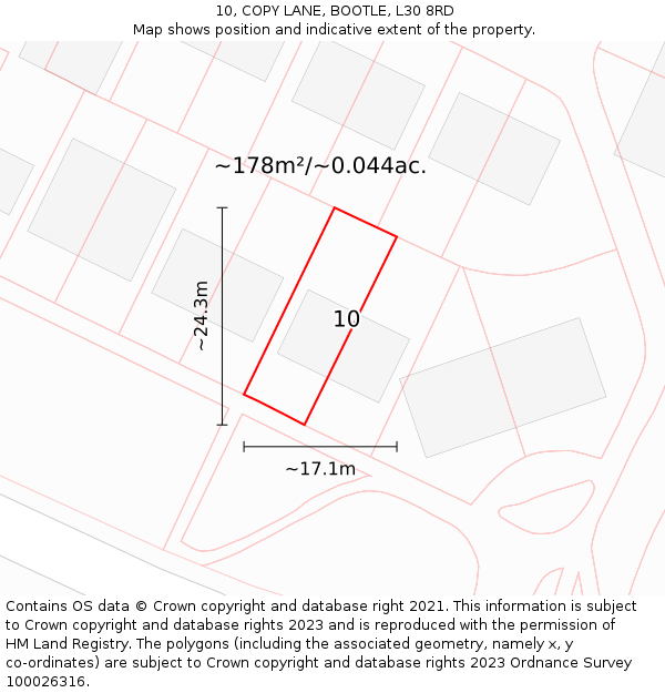 10, COPY LANE, BOOTLE, L30 8RD: Plot and title map