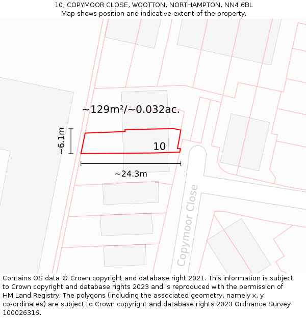 10, COPYMOOR CLOSE, WOOTTON, NORTHAMPTON, NN4 6BL: Plot and title map