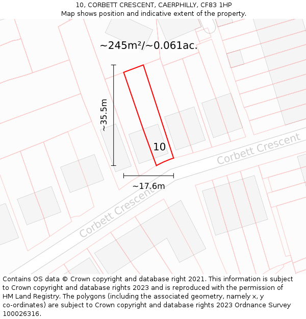 10, CORBETT CRESCENT, CAERPHILLY, CF83 1HP: Plot and title map