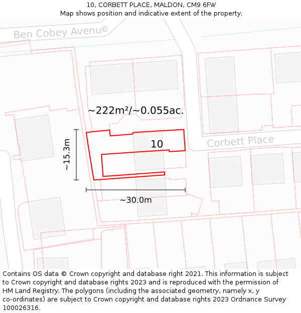 10, CORBETT PLACE, MALDON, CM9 6FW: Plot and title map
