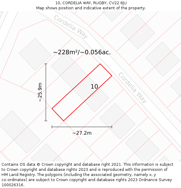 10, CORDELIA WAY, RUGBY, CV22 6JU: Plot and title map