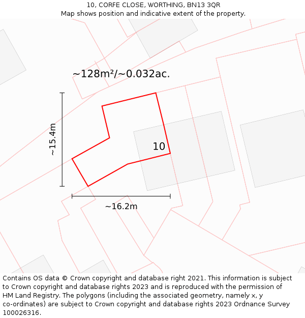 10, CORFE CLOSE, WORTHING, BN13 3QR: Plot and title map