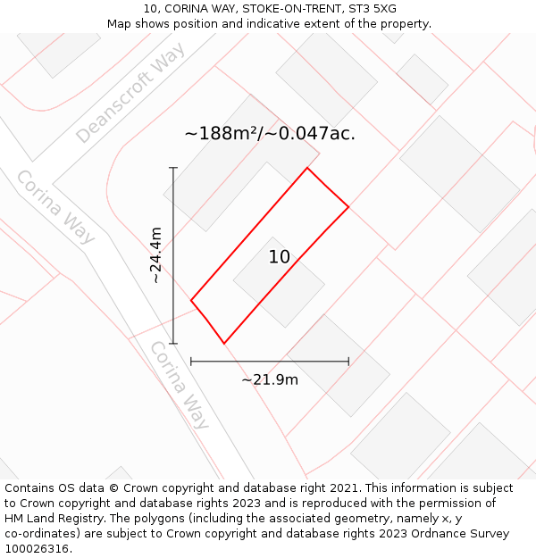 10, CORINA WAY, STOKE-ON-TRENT, ST3 5XG: Plot and title map