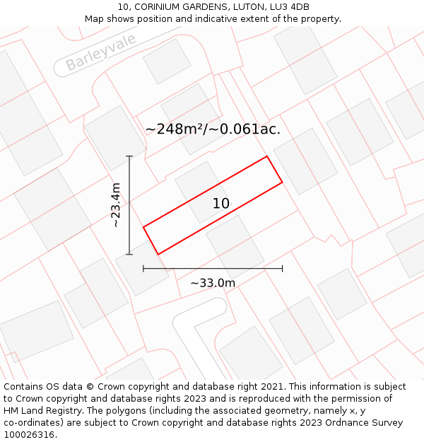 10, CORINIUM GARDENS, LUTON, LU3 4DB: Plot and title map