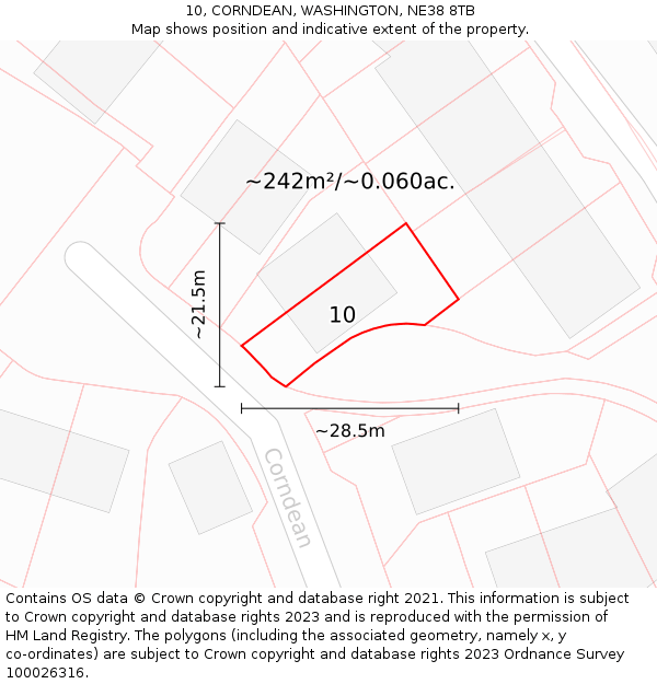 10, CORNDEAN, WASHINGTON, NE38 8TB: Plot and title map