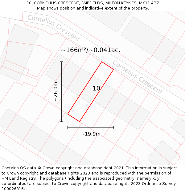 10, CORNELIUS CRESCENT, FAIRFIELDS, MILTON KEYNES, MK11 4BZ: Plot and title map