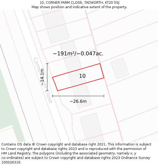 10, CORNER FARM CLOSE, TADWORTH, KT20 5SJ: Plot and title map