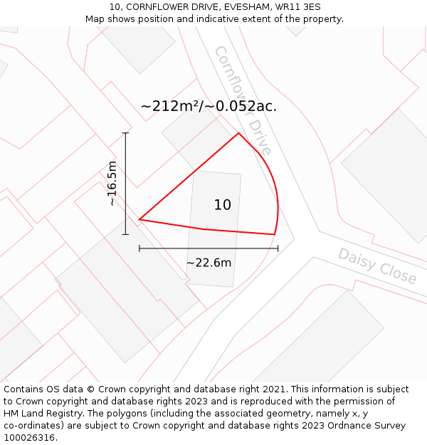 10, CORNFLOWER DRIVE, EVESHAM, WR11 3ES: Plot and title map