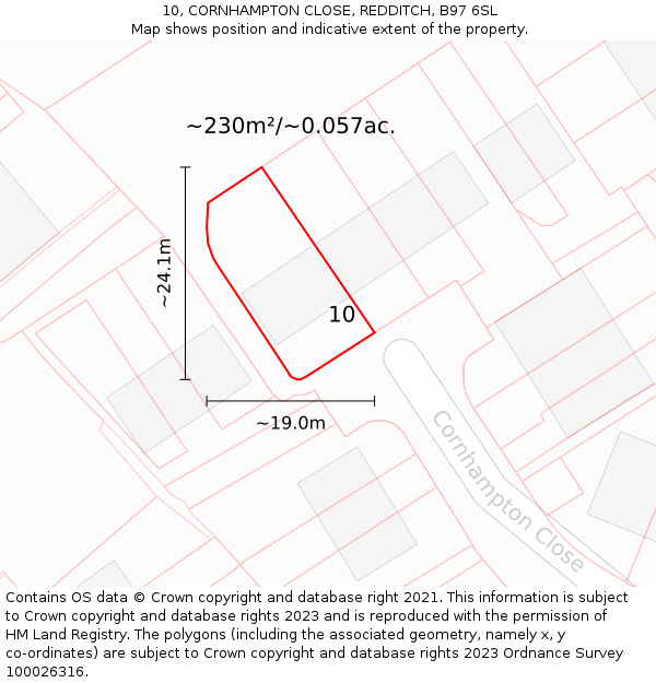 10, CORNHAMPTON CLOSE, REDDITCH, B97 6SL: Plot and title map
