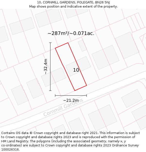 10, CORNMILL GARDENS, POLEGATE, BN26 5NJ: Plot and title map