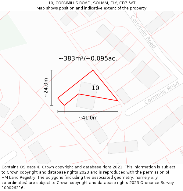 10, CORNMILLS ROAD, SOHAM, ELY, CB7 5AT: Plot and title map