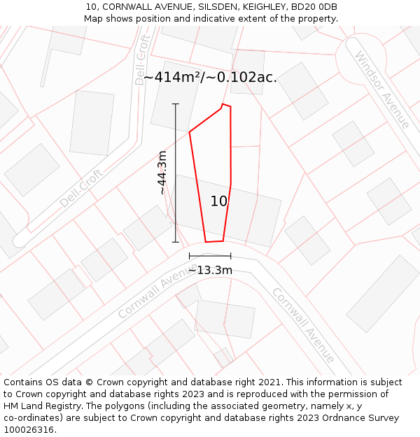 10, CORNWALL AVENUE, SILSDEN, KEIGHLEY, BD20 0DB: Plot and title map