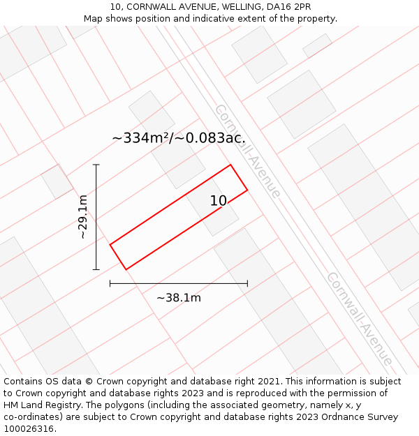 10, CORNWALL AVENUE, WELLING, DA16 2PR: Plot and title map