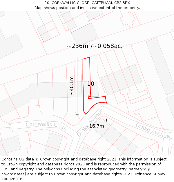 10, CORNWALLIS CLOSE, CATERHAM, CR3 5BX: Plot and title map