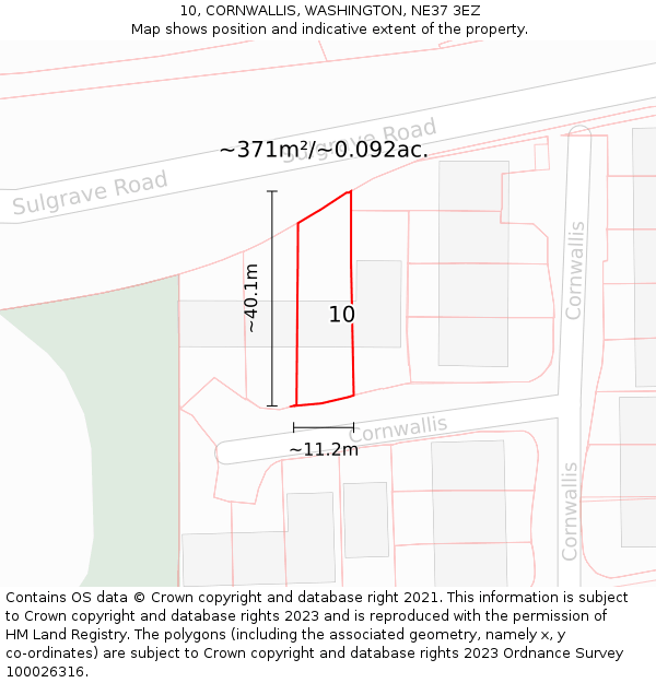 10, CORNWALLIS, WASHINGTON, NE37 3EZ: Plot and title map