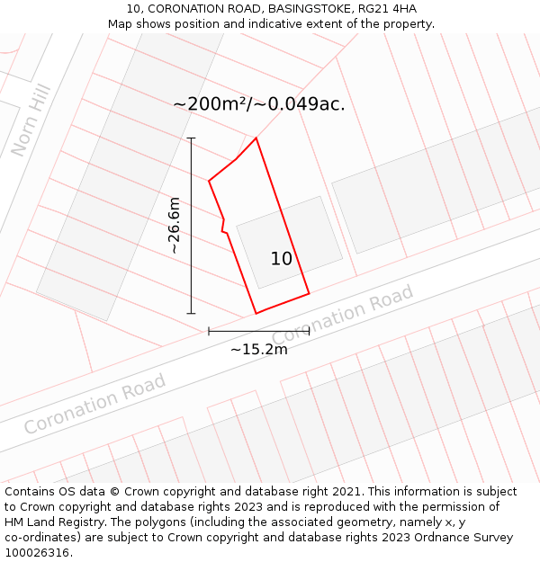 10, CORONATION ROAD, BASINGSTOKE, RG21 4HA: Plot and title map