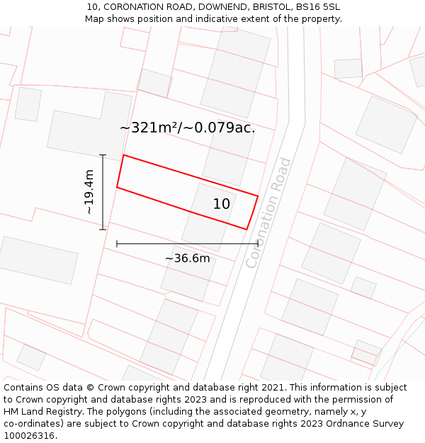 10, CORONATION ROAD, DOWNEND, BRISTOL, BS16 5SL: Plot and title map