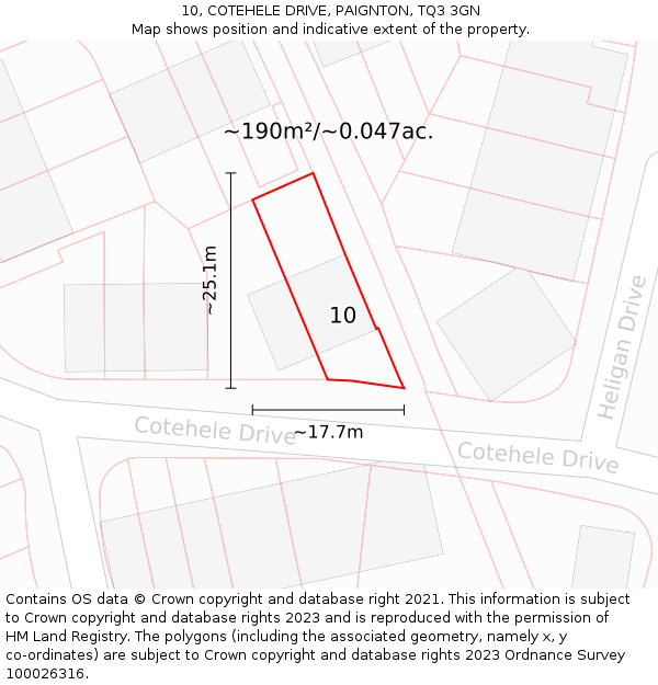 10, COTEHELE DRIVE, PAIGNTON, TQ3 3GN: Plot and title map