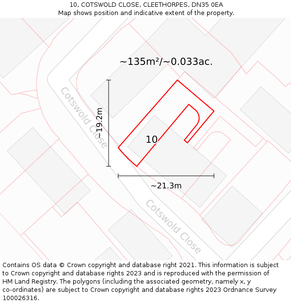 10, COTSWOLD CLOSE, CLEETHORPES, DN35 0EA: Plot and title map