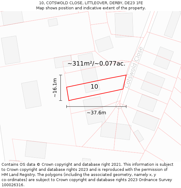 10, COTSWOLD CLOSE, LITTLEOVER, DERBY, DE23 1FE: Plot and title map
