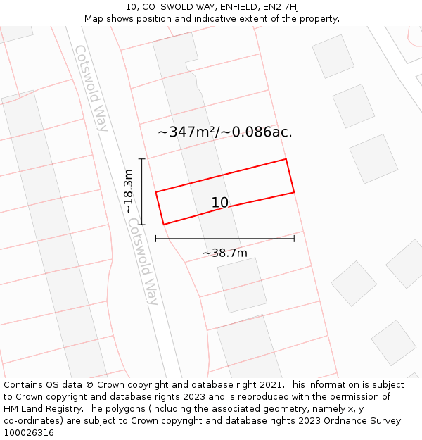 10, COTSWOLD WAY, ENFIELD, EN2 7HJ: Plot and title map