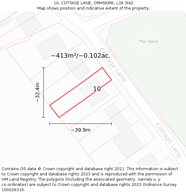 10, COTTAGE LANE, ORMSKIRK, L39 3NG: Plot and title map