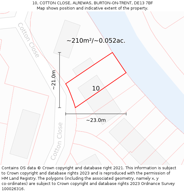 10, COTTON CLOSE, ALREWAS, BURTON-ON-TRENT, DE13 7BF: Plot and title map